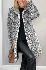 Pilaar - klassieke dames winterjas met luipaardprint – Grau