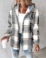 Damen-Winterjacke mit Karomuster | verlängerte form – Grau