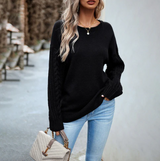 Gestrickter pullover mit langen ärmeln – Schwarz