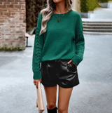 Gestrickter pullover mit langen ärmeln – Grün