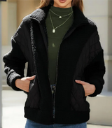 Sherpa-jacke für damen mit reibverschluss und gesteppten details – Schwarz