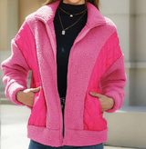Sherpa-jacke für damen mit reibverschluss und gesteppten details – Rosa