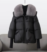 Wattierte - steppjacke für damen mit pelzbesatz – Schwarz