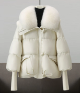 Wattierte - steppjacke für damen mit pelzbesatz – Weiß