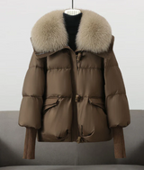 Wattierte - steppjacke für damen mit pelzbesatz – Braun