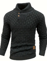 Strickpullover mit schalkragen und knopfverschluss für herren – Schwarz