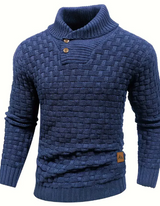 Strickpullover mit schalkragen und knopfverschluss für herren – Blau
