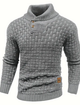 Strickpullover mit schalkragen und knopfverschluss für herren – Grau