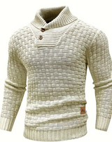 Strickpullover mit schalkragen und knopfverschluss für herren – Beige