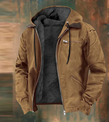 Robuste herrenjacke mit kapuze, reibverschluss und weichem fleecefutter – Braun