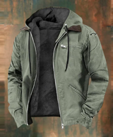 Robuste herrenjacke mit kapuze, reibverschluss und weichem fleecefutter – Grün