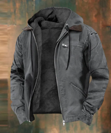 Robuste herrenjacke mit kapuze, reibverschluss und weichem fleecefutter – Grau