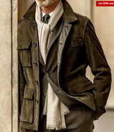Klassische herrenjacke aus wildleder mit knopfverschluss – Hellgrün
