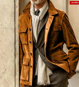 Klassische herrenjacke aus wildleder mit knopfverschluss – Braun