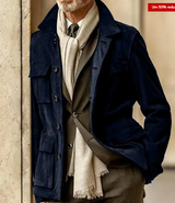 Klassische herrenjacke aus wildleder mit knopfverschluss – Dunkelblau