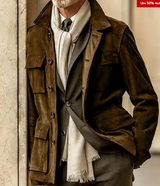 Klassische herrenjacke aus wildleder mit knopfverschluss – Dunkelbraun