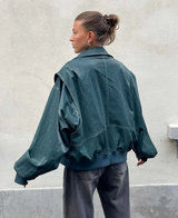 Agnete - übergrobe bomberjacke mit reibverschluss für den herbst – Grün