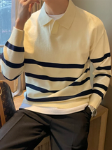 Ezekiel – gestreifter strickpullover mit kragen für herren – Weiß