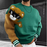 Bernd - sweatshirt mit cartoon-bär-stickerei für herren – Grün