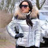 Laura – eleganter wintermantel mit kunstfell – Silber