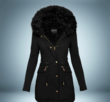 Eleganter parka mit pelzkragen – Schwarz