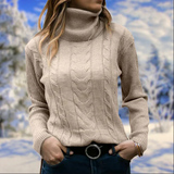 Lilja - schicker winterpullover für damen mit langem kragen – Hellbraun