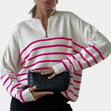 Citlali – gestreifter damenpullover mit reißverschluss – Rosa