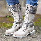 Bequeme und stilvolle damen-winterstiefel aus leder – Beige