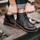 Orthopädische lederschuhe für bequeme herrenstiefel – Schwarz