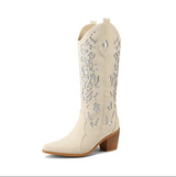 Céline - western-cowboy-stiefeletten mit stickerei und absatz – Weiß