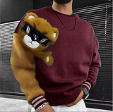 Bernd - sweatshirt mit cartoon-bär-stickerei für herren – Burgund