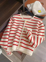 Stella - pullover mit op-ausschnitt und streifen – Rot