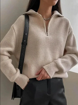 Whitney - warme coltrui voor dames met ritssluiting – Khaki
