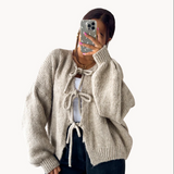 Tamara - kuscheliger damenpullover mit knopf vorne – Hellbeige