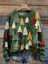Festlicher pullover mit baumaufdruck – Dunkelgrün