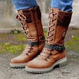 Bequeme und stilvolle damen-winterstiefel aus leder – Braun