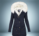 Exklusiver parka mit pelzkragen in schwarz – Blau