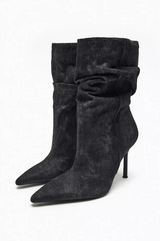 Norina - elyce denim-stiefel mit hohem absatz für damen – Schwarz