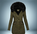Eleganter parka mit pelzkragen – Armeegrün