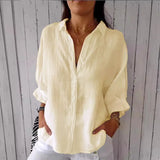 Damen Sommer Button Down Hemd | Langarm – Beige