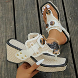 Zesika – Geflochtene Keilabsatz Zehensandalen – Weiß