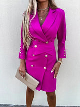 AuroraChic - Elegantes Blazer-Knopf-Kleid – Lila