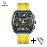 Herren Luxus Tonneau Uhr 2025 von Fairwhal - Gelbes Silikonarmband, Wasserfest, Quarz – FM-5560 blue yellow