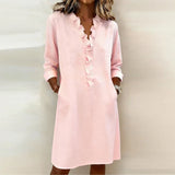 Calyra™-Kleid mit Rüschen am Ausschnitt und Eleganter Passform – Pink