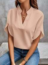 Sophia | Plissee-Front Stehkragen Bluse – Rosa