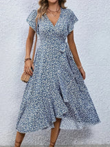 Damen Elegante Blumenmuster Kleid | Midi – Blau