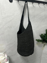 Boho Strohtasche Damen – Handgefertigte Strandtasche Sommer 2025 Shopper – Schwarz