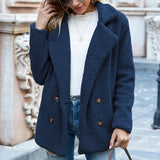 Nela - Teddyjacke kurz und kuschelig warm – Blau