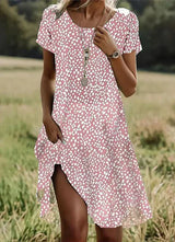 Giovana – Elegantes Midi-Kleid Mit Kurzen Ärmeln – Hellrosa