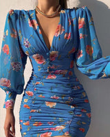Sommer-Mini-Kleid mit Puffärmeln – Elegante Freizeitmode – Blau